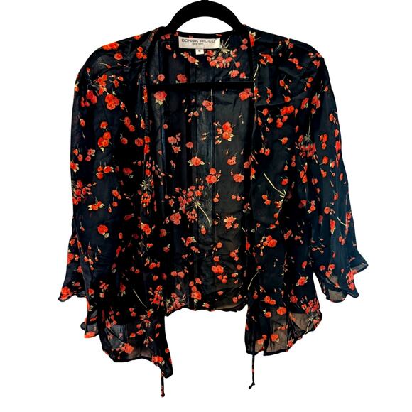 Donna Ricco New York Sheer Black Floral Jacket Size 16 Lightweight Layering - Picture 1 of 9